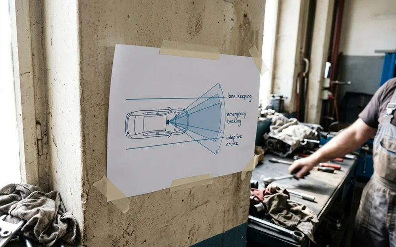 Diagram of the windshield camera field of view and the systems it controls