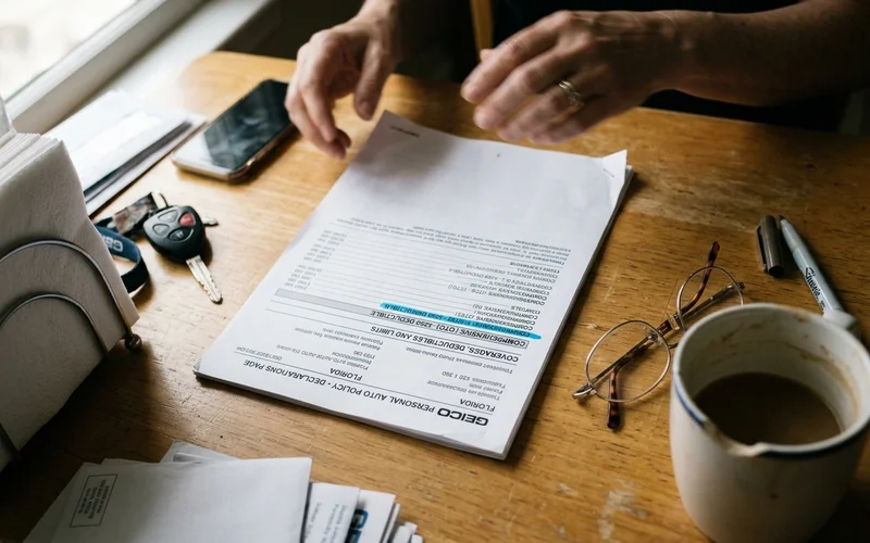 Insurance declarations page with the comprehensive coverage line highlighted