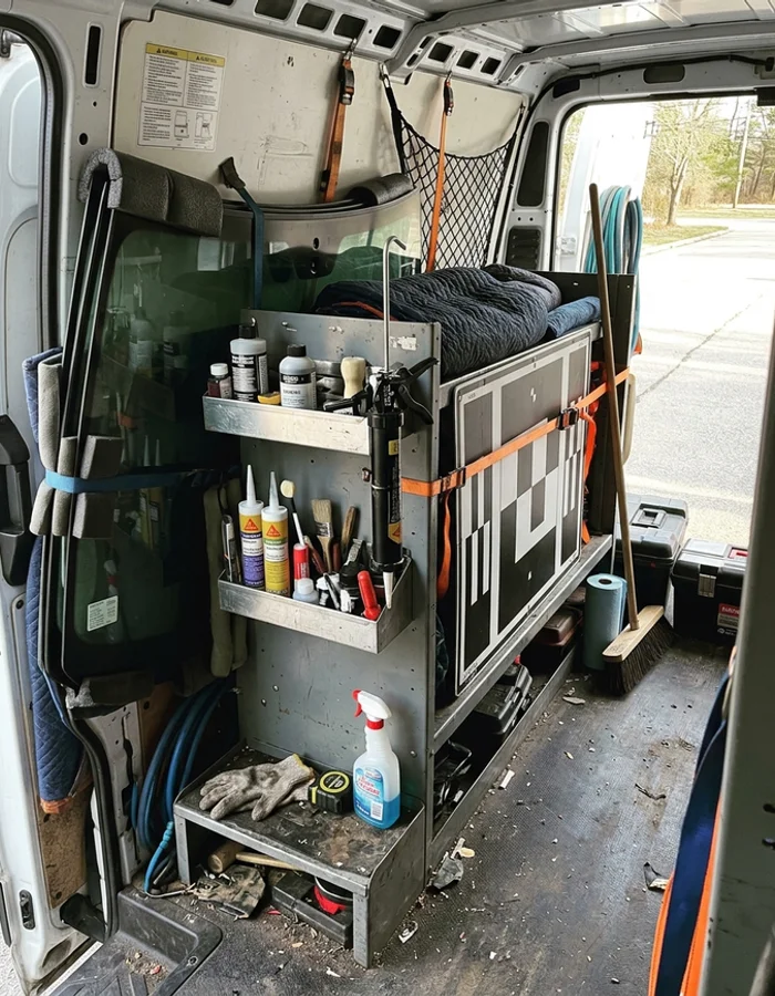 Inside a fully stocked ClearShield mobile service van